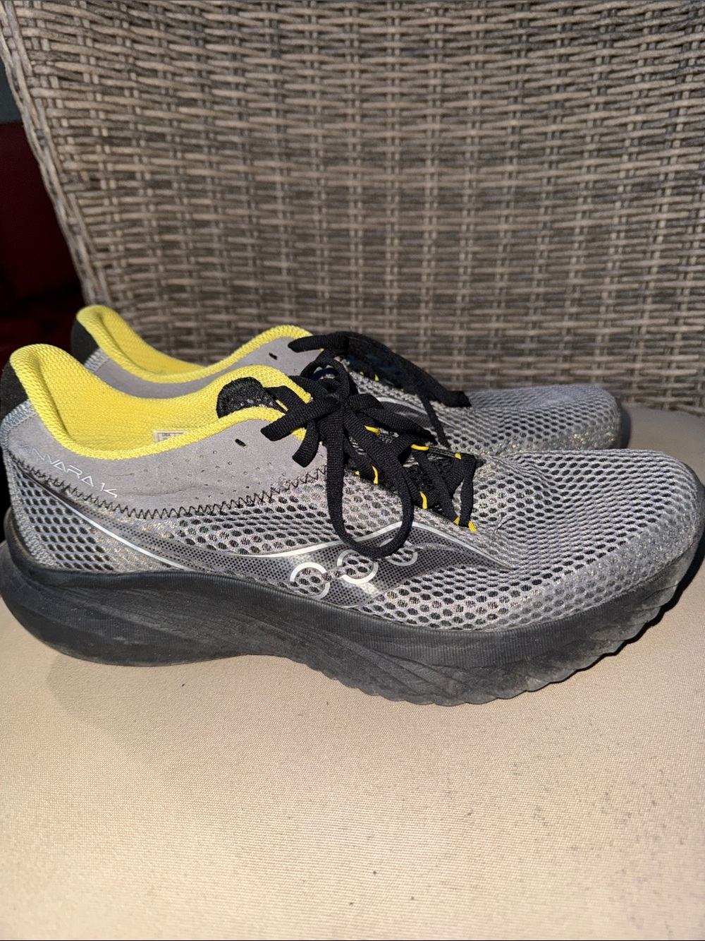 Saucony Kinvara 14 Gray and Yellow Mesh Athletic Running Shoes